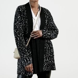 Ted Baker London Black and White Speckled Open-Front Cardigan